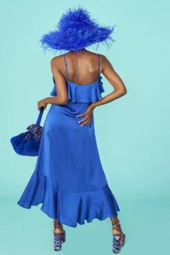 Blue Silk Blend Maxi Ruffle Dress -Long Maxi Dress Sales Store blue silk blend maxi ruffle dress p14296 93666 image