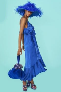 Blue Silk Blend Maxi Ruffle Dress -Long Maxi Dress Sales Store blue silk blend maxi ruffle dress p14296 93667 image