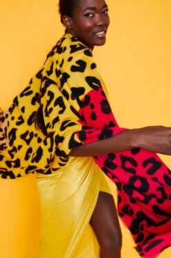 JAYLEY Animal Print Cashmere & Silk Blend Leopard Print Wrap -Long Maxi Dress Sales Store jayley animal print cashmere silk blend leopard print wrap p5361 76092 image