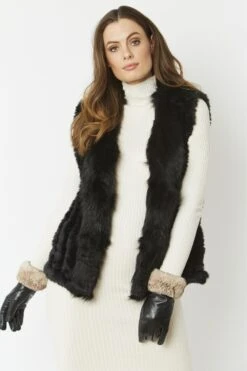 JAYLEY Black Cashmere Blend Faux Fur Gilet