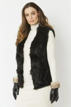 JAYLEY Black Cashmere Blend Faux Fur Gilet -Long Maxi Dress Sales Store jayley black cashmere blend faux fur gilet p3819 58170 image