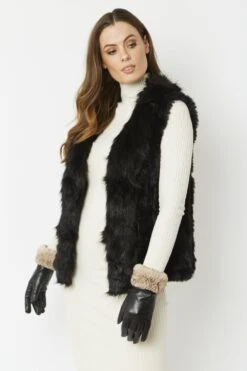 JAYLEY Black Cashmere Blend Faux Fur Gilet -Long Maxi Dress Sales Store jayley black cashmere blend faux fur gilet p3819 58171 image