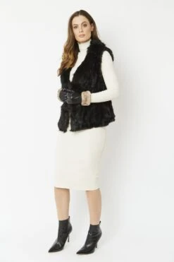 JAYLEY Black Cashmere Blend Faux Fur Gilet -Long Maxi Dress Sales Store jayley black cashmere blend faux fur gilet p3819 58172 image