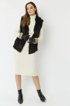 JAYLEY Black Cashmere Blend Faux Fur Gilet -Long Maxi Dress Sales Store jayley black cashmere blend faux fur gilet p3819 58173 image