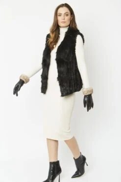 JAYLEY Black Cashmere Blend Faux Fur Gilet -Long Maxi Dress Sales Store jayley black cashmere blend faux fur gilet p3819 58174 image