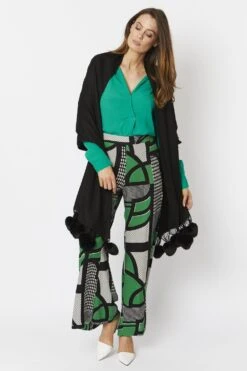 JAYLEY Black Cashmere Blend Wrap With Faux Fur Heart Poms -Long Maxi Dress Sales Store jayley black cashmere blend wrap with faux fur heart poms p4825 62268 image