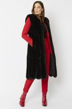 JAYLEY Black Faux Fur Midi-Maxi Gilet