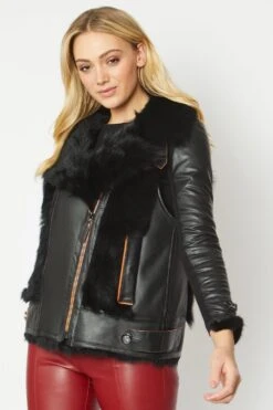 JAYLEY Black Shearling & Leather Gilet