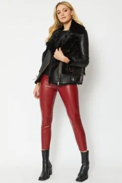 JAYLEY Black Shearling & Leather Gilet -Long Maxi Dress Sales Store jayley black shearling leather gilet p7651 46437 image