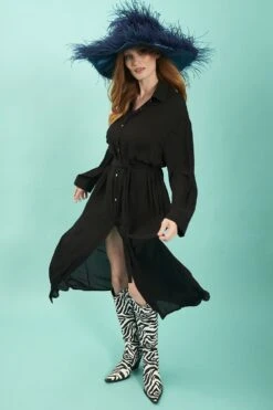 JAYLEY Black Silk Blend Maxi Shirt Dress