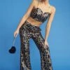 JAYLEY Blue Animal Print Sequin Trousers