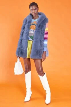 JAYLEY Blue Faux Fur Long Hooded Gilet -Long Maxi Dress Sales Store jayley blue faux fur long hooded gilet p12754 93330 image