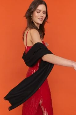 JAYLEY Cashmere Blend Wrap In Black With Fringed Hem And Logo -Long Maxi Dress Sales Store jayley cashmere blend wrap in black with fringed hem and logo p11626 81123 image