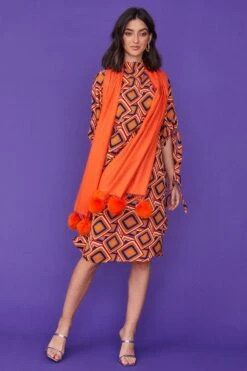 JAYLEY Cashmere Blend Wrap With Love Heart Poms In Orange -Long Maxi Dress Sales Store jayley cashmere blend wrap with love heart poms in orange p11562 80679 image