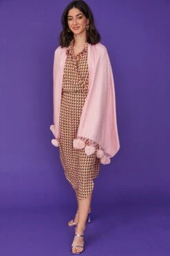 JAYLEY Cashmere Blend Wrap With Love Heart Poms In Pink -Long Maxi Dress Sales Store jayley cashmere blend wrap with love heart poms in pink p11550 80550 image