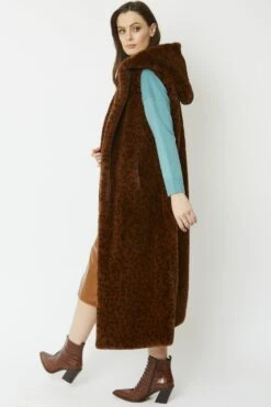 JAYLEY Chocolate Faux Fur Hooded Gilet -Long Maxi Dress Sales Store jayley chocolate faux fur hooded gilet p7170 72962 image