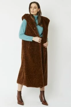JAYLEY Chocolate Shania Faux Fur Long Length Hooded Gilet -Long Maxi Dress Sales Store jayley chocolate shania faux fur long length hooded gilet p6202 69961 image