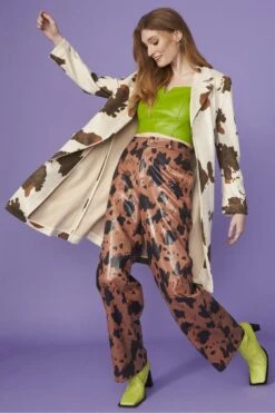 JAYLEY Cow Print Faux Suede Animal Print Trousers