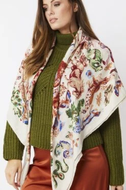 JAYLEY Cream Cashmere Blend Hand Painted Print Wrap