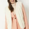 JAYLEY Cream Faux Fur Faux Suede Vertical Stripe Gilet