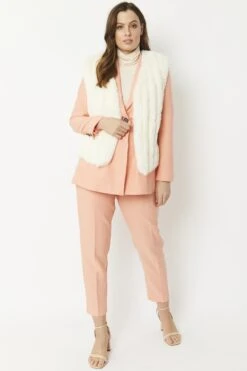 JAYLEY Cream Faux Fur Faux Suede Vertical Stripe Gilet -Long Maxi Dress Sales Store jayley cream faux fur faux suede vertical stripe gilet p5270 64696 image