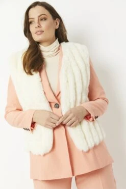 JAYLEY Cream Faux Fur Faux Suede Vertical Stripe Gilet -Long Maxi Dress Sales Store jayley cream faux fur faux suede vertical stripe gilet p5270 64697 image