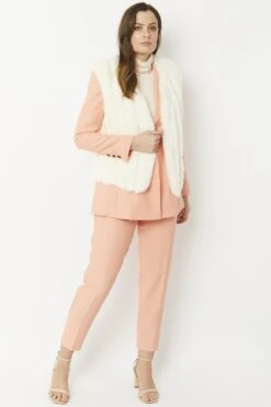 JAYLEY Cream Faux Fur Faux Suede Vertical Stripe Gilet -Long Maxi Dress Sales Store jayley cream faux fur faux suede vertical stripe gilet p5270 64698 image