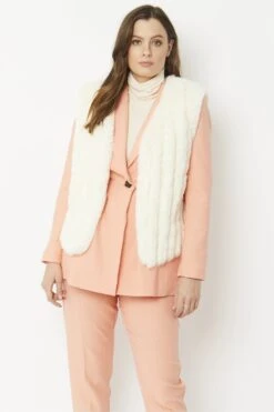 JAYLEY Cream Faux Fur Faux Suede Vertical Stripe Gilet -Long Maxi Dress Sales Store jayley cream faux fur faux suede vertical stripe gilet p5270 64699 image