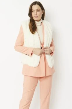 JAYLEY Cream Faux Fur Faux Suede Vertical Stripe Gilet -Long Maxi Dress Sales Store jayley cream faux fur faux suede vertical stripe gilet p5270 64700 image