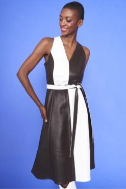 JAYLEY Faux Leather Contrast Colour Blocking Midi Dress -Long Maxi Dress Sales Store jayley faux leather contrast colour blocking midi dress p13455 91055 image