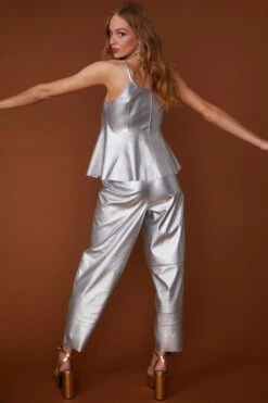 JAYLEY Faux Leather Metallic Peplum Top -Long Maxi Dress Sales Store jayley faux leather metallic peplum top p11949 83092 image
