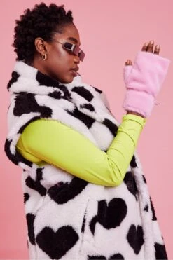 JAYLEY Faux Shearling Long Love Heart Gilet -Long Maxi Dress Sales Store jayley faux shearling long love heart gilet p14607 96567 image