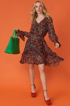 JAYLEY Floral Chiffon Mini Dress With Ruffle Sleeve And Hem