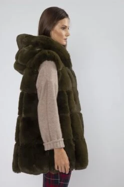 JAYLEY Green Faux Fur Long Hooded Gilet