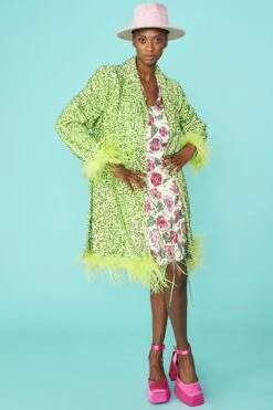 JAYLEY Green Sequin And Feather Blazer Dress -Long Maxi Dress Sales Store jayley green sequin and feather blazer dress p12946 87708 image