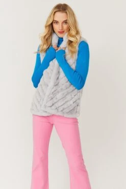 JAYLEY Grey Faux Fur Faux Suede Diagonal Stripe Gilet -Long Maxi Dress Sales Store jayley grey faux fur faux suede diagonal stripe gilet p3886 78211 image