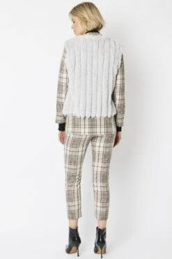 JAYLEY Grey Faux Fur Faux Suede Vertical Stripe Gilet -Long Maxi Dress Sales Store jayley grey faux fur faux suede vertical stripe gilet p5271 64705 image