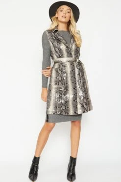 JAYLEY Grey Snake Print Faux Suede Waistcoat -Long Maxi Dress Sales Store jayley grey snake print faux suede waistcoat p6529 71569 image