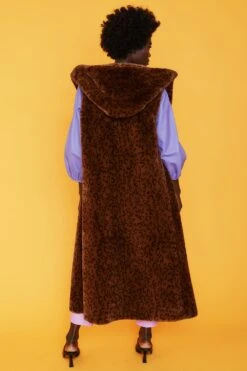 JAYLEY Leopard Print Faux Fur Hooded Maxi Gilet -Long Maxi Dress Sales Store jayley leopard print faux fur hooded maxi gilet p10807 75493 image