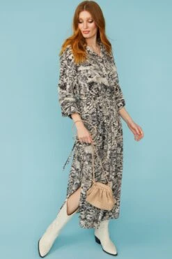 JAYLEY Maxi Grey Silk Blend Snake Print Dress -Long Maxi Dress Sales Store jayley maxi grey silk blend snake print dress p11853 82712 image
