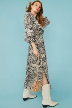 JAYLEY Maxi Grey Silk Blend Snake Print Dress -Long Maxi Dress Sales Store jayley maxi grey silk blend snake print dress p11853 82713 image