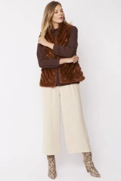 JAYLEY Mocha Faux Fur Faux Suede Diagonal Stripe Gilet -Long Maxi Dress Sales Store jayley mocha faux fur faux suede diagonal stripe gilet p3888 58443 image