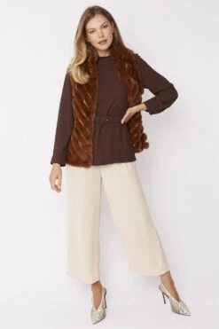 JAYLEY Mocha Faux Fur Faux Suede Diagonal Stripe Gilet -Long Maxi Dress Sales Store jayley mocha faux fur faux suede diagonal stripe gilet p3888 58444 image
