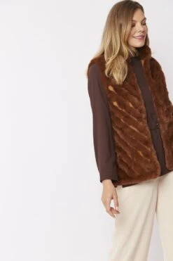 JAYLEY Mocha Faux Fur Faux Suede Diagonal Stripe Gilet -Long Maxi Dress Sales Store jayley mocha faux fur faux suede diagonal stripe gilet p3888 58445 image