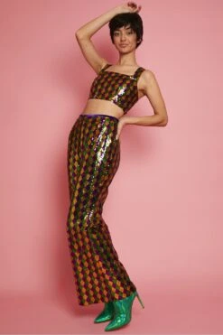 JAYLEY Multi-Coloured Geometric Sequin Flares -Long Maxi Dress Sales Store jayley multi coloured geometric sequin flares p13546 91874 image