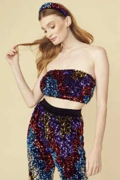 JAYLEY Multi-Coloured Sequin Flares 5 JAYLEY Multi-Coloured Sequin Flares -Long Maxi Dress Sales Store jayley multi coloured sequin flares p13160 89200 image