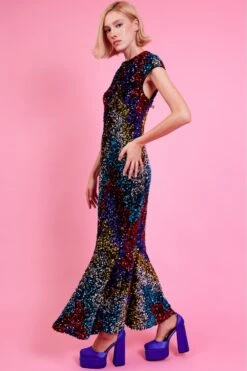 Long Maxi Dress Sales Store 10 JAYLEY Multi Sequin Fish Tail Maxi Dress