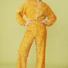 JAYLEY Orange Sequin Trousers With Elasticated Waste