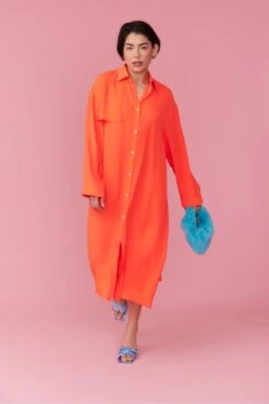 JAYLEY Orange Silk Blend Maxi Shirt Dress -Long Maxi Dress Sales Store jayley orange silk blend maxi shirt dress p12712 86097 image
