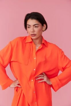 JAYLEY Orange Silk Blend Maxi Shirt Dress -Long Maxi Dress Sales Store jayley orange silk blend maxi shirt dress p12712 86099 image